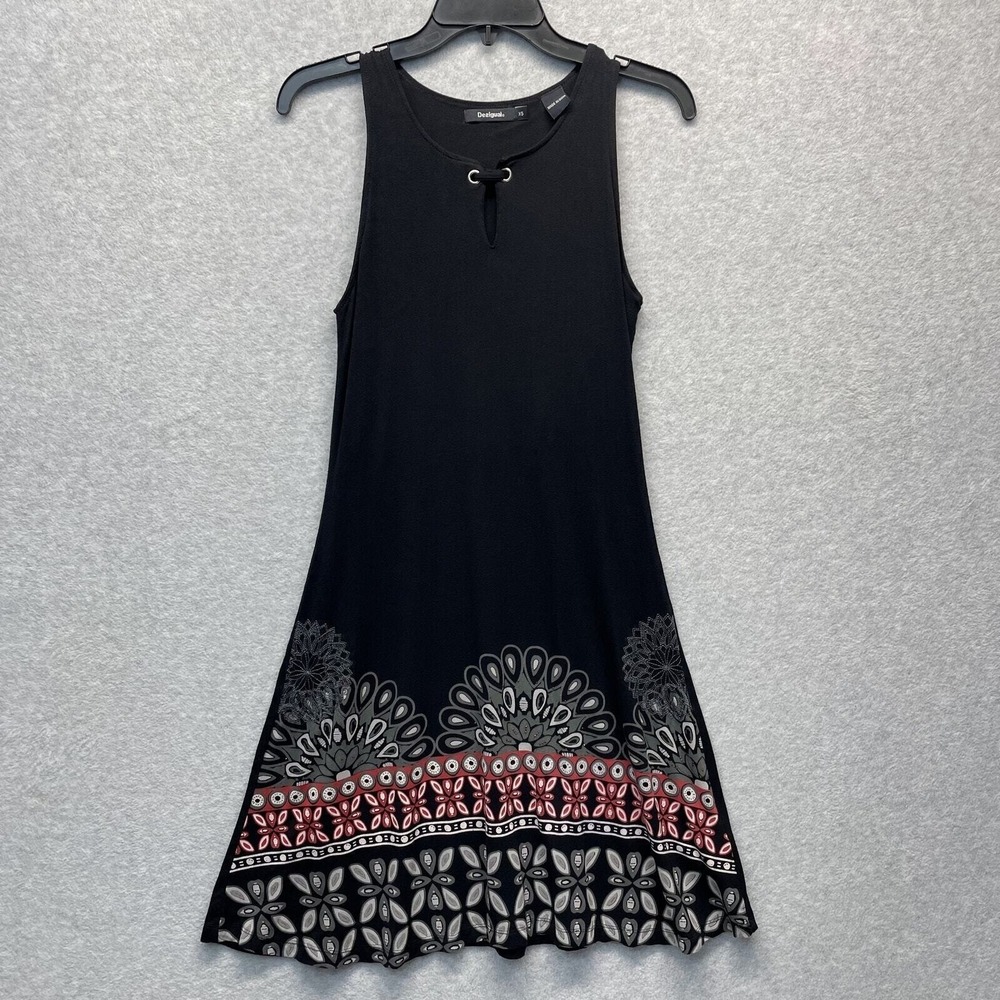 Desigual Valery Dress Womens XS Black Embellished‎ Sleeveless A-Line Art to Wear